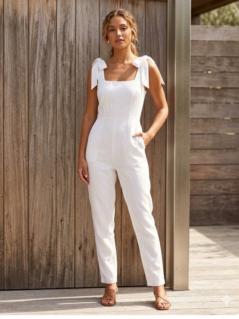 👗Cider White Tie‑Strap Jumpsuit - Sleeveless
